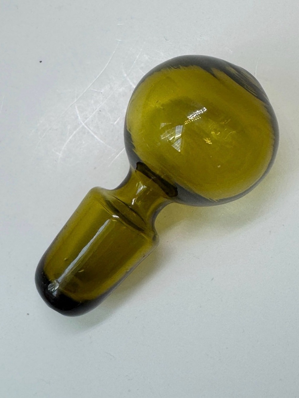 Vintage MCM Olive Green Hand Blown Glass Decanter Stopper Replacement 3.75”